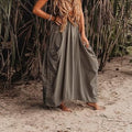 Draped Pocket Bohemian Maxi Skirt - Grey