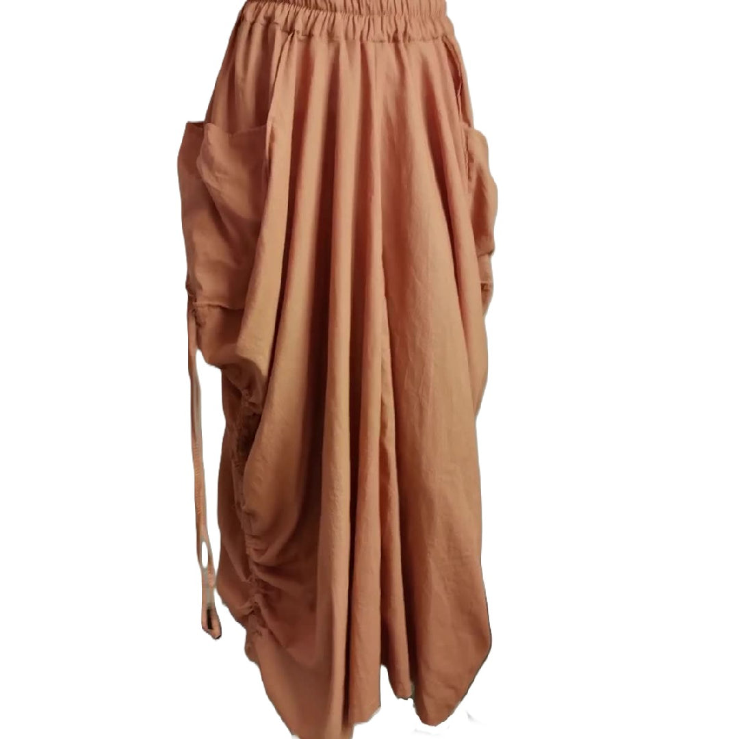 Draped Pocket Bohemian Maxi Skirt - Turmeric