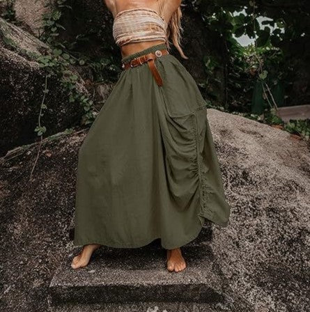 Draped Pocket Bohemian Maxi Skirt - view 1