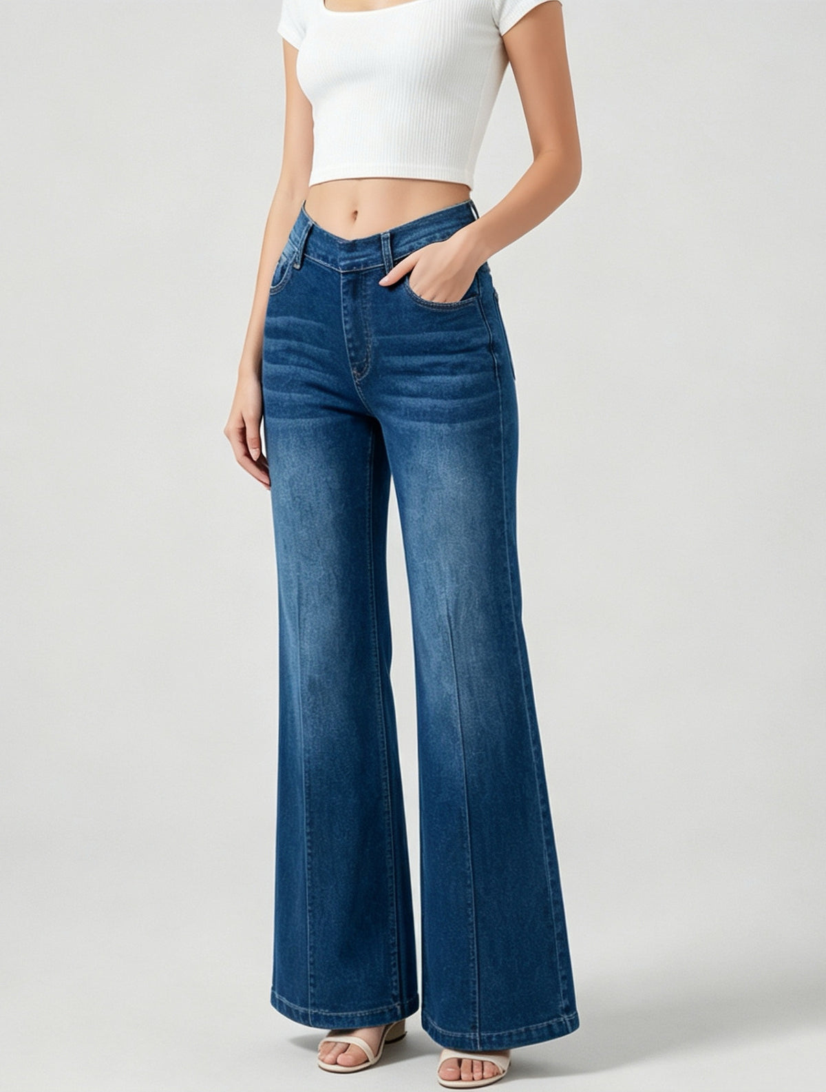 High Waist Flare Leg Stretch Jeans - Blue