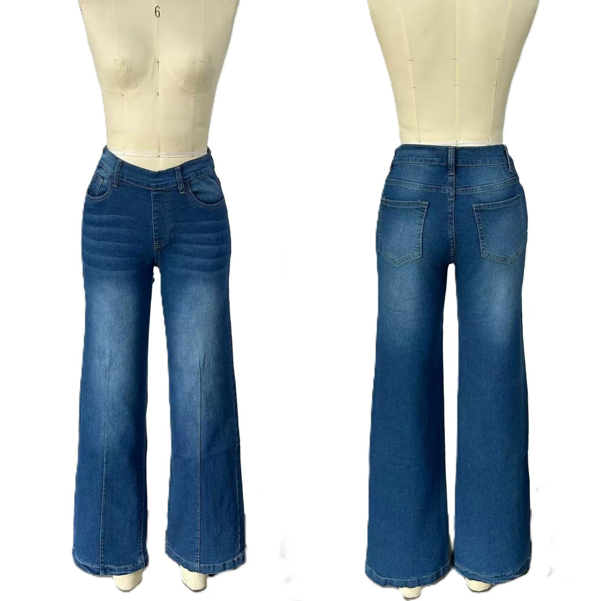 High Waist Flare Leg Stretch Jeans - Blue - 1