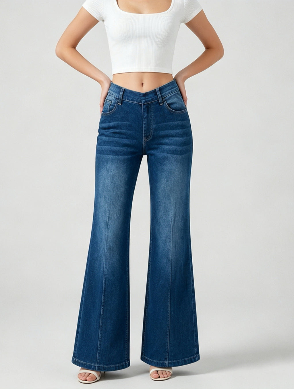 High Waist Flare Leg Stretch Jeans - Blue - 2