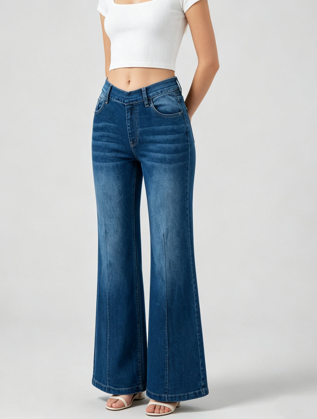 High Waist Flare Leg Stretch Jeans - Blue - 3