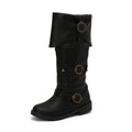 Fold Over Cuff Triple Buckle Boots - Black