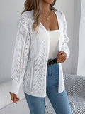 Open Front Pointelle Knit Longline Cardigan - White