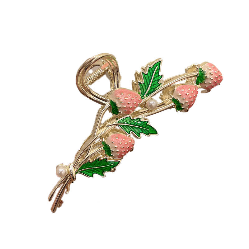 Enamel Strawberry Vine Hair Claw Clip - Pink - 1