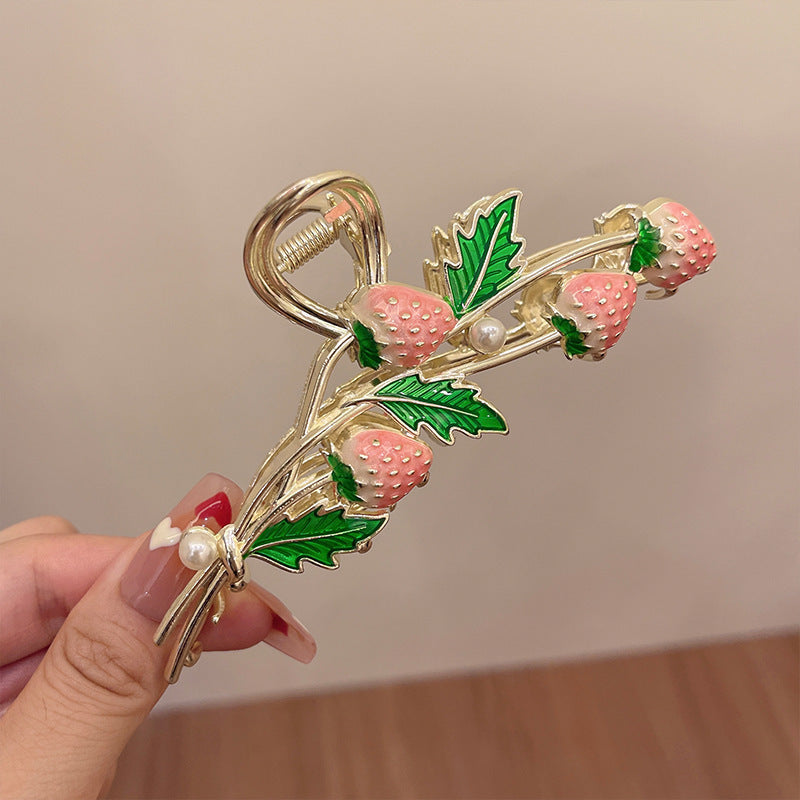 Enamel Strawberry Vine Hair Claw Clip - Pink - 3