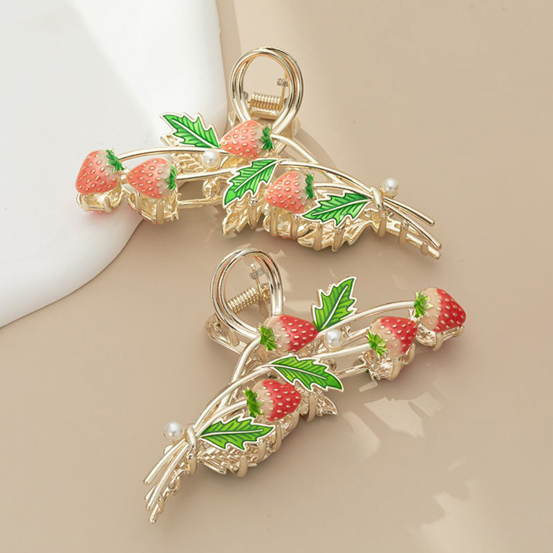 Enamel Strawberry Vine Hair Claw Clip - Pink - 4