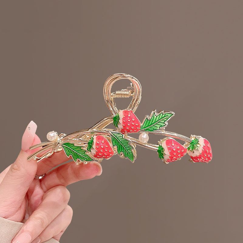 Enamel Strawberry Vine Hair Claw Clip - Red - 1