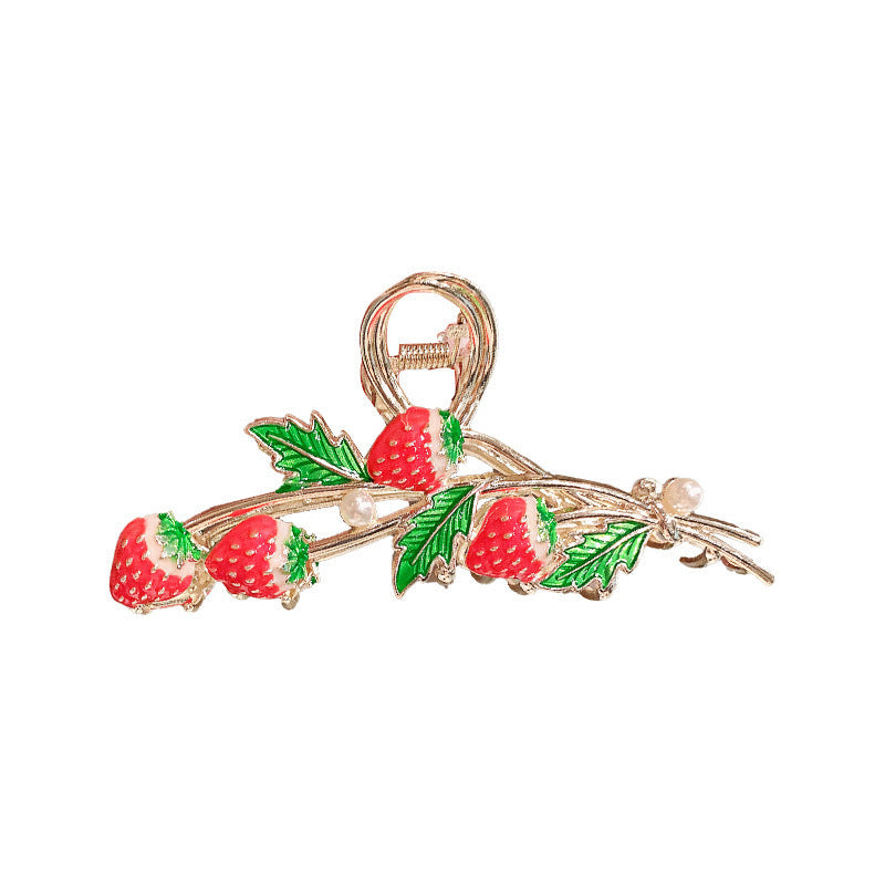 Enamel Strawberry Vine Hair Claw Clip - Red - 2