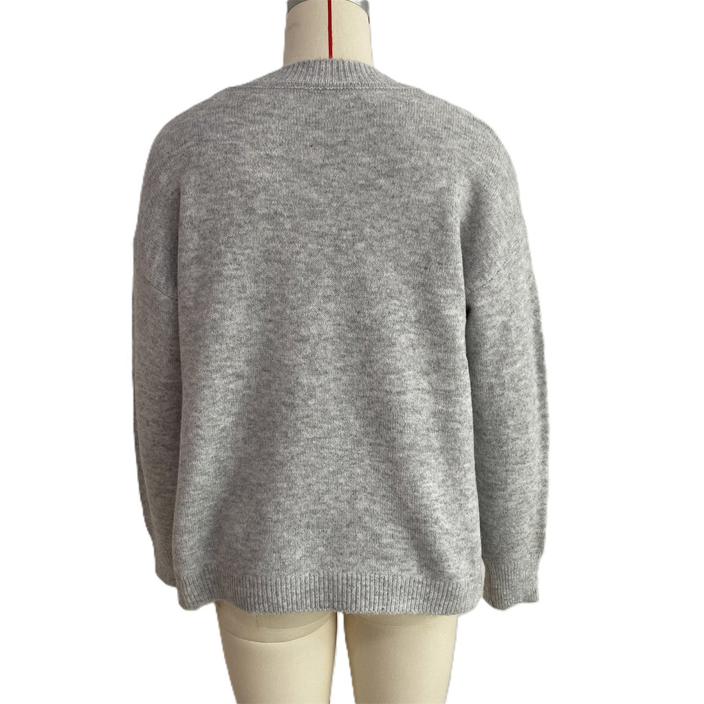 Fuzzy Starfish Crew Neck Knit Sweater Coastal Style - Grey - 2