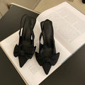 Pointed Toe Bow Slingback Heels - Black