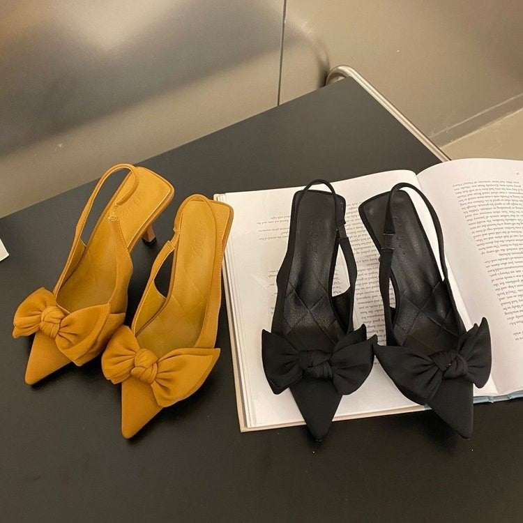 Pointed Toe Bow Slingback Heels