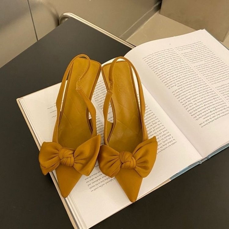 Pointed Toe Bow Slingback Heels