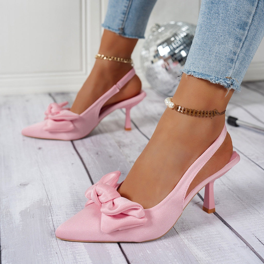Pointed Toe Bow Slingback Heels