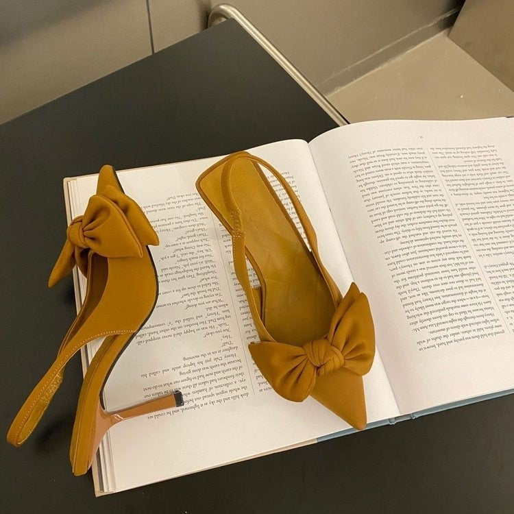 Pointed Toe Bow Slingback Heels