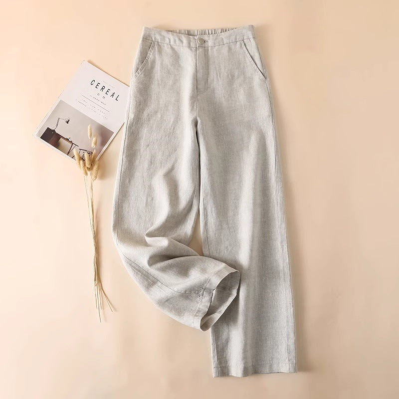 Lightweight Linen Blend Wide Leg Pants - Beige
