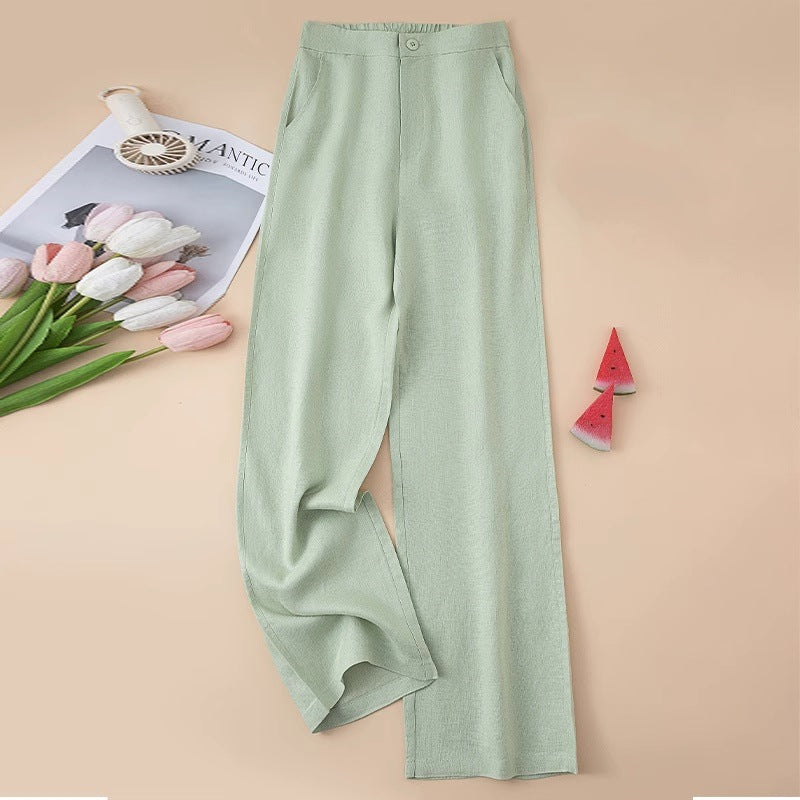 Lightweight Linen Blend Wide Leg Pants - Mint