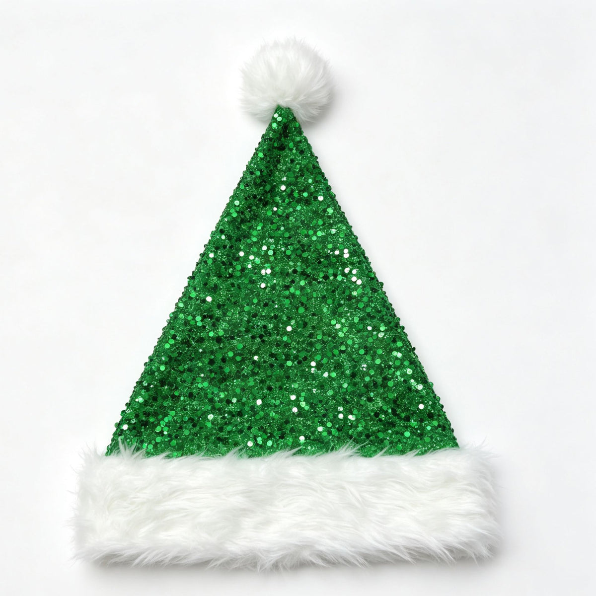 Sequin Santa Beanie Hat with Plush Faux Fur Cuff - Green