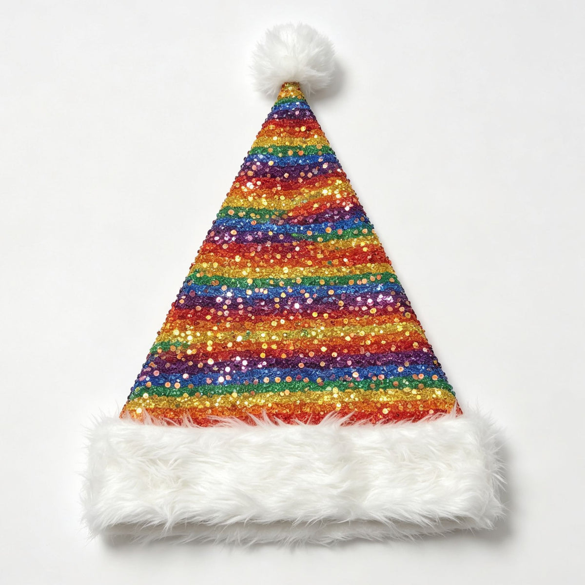 Sequin Santa Beanie Hat with Plush Faux Fur Cuff - Rainbow - 1