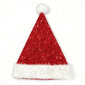 Sequin Santa Beanie Hat with Plush Faux Fur Cuff - Red