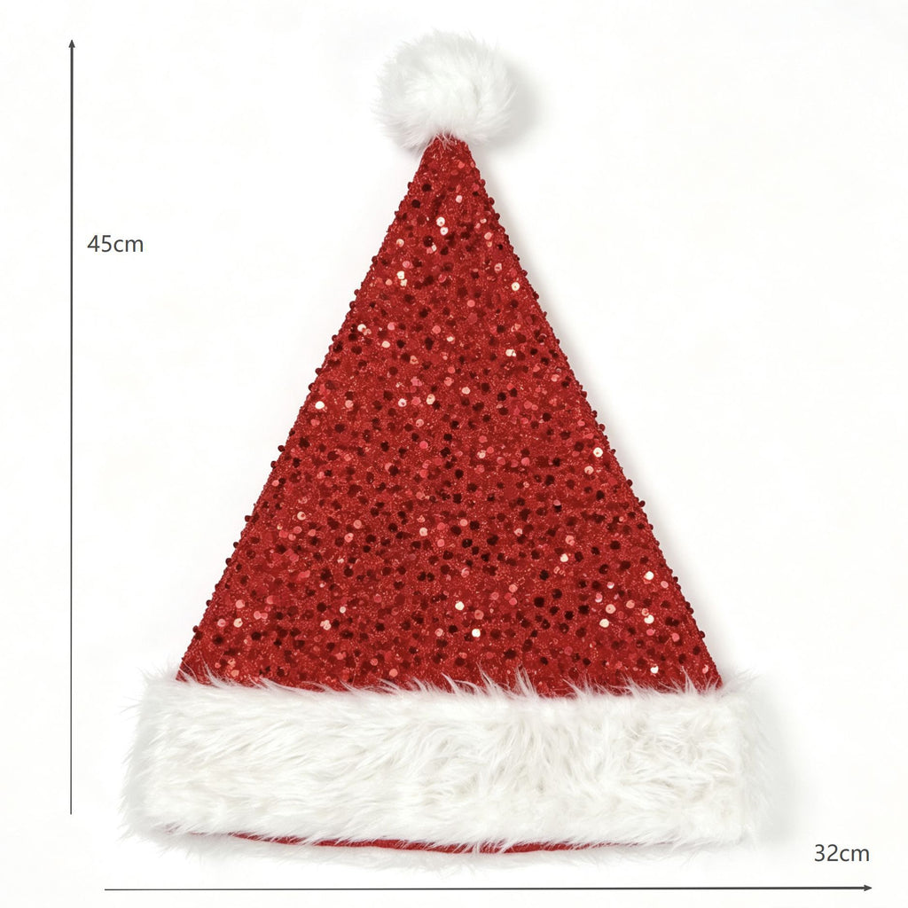 Sequin Santa Beanie Hat with Plush Faux Fur Cuff - Red - 1