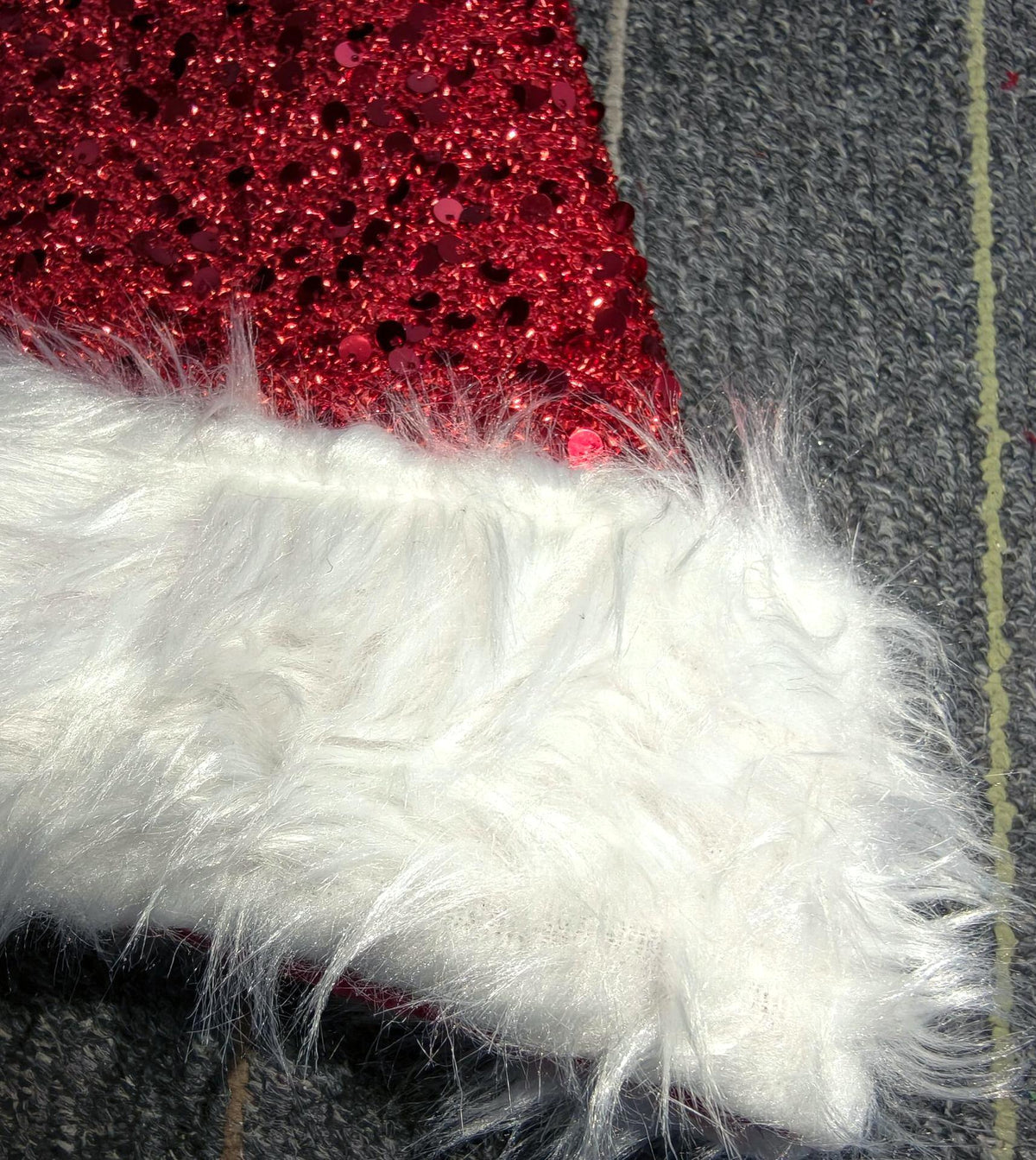 Sequin Santa Beanie Hat with Plush Faux Fur Cuff - Red - 2