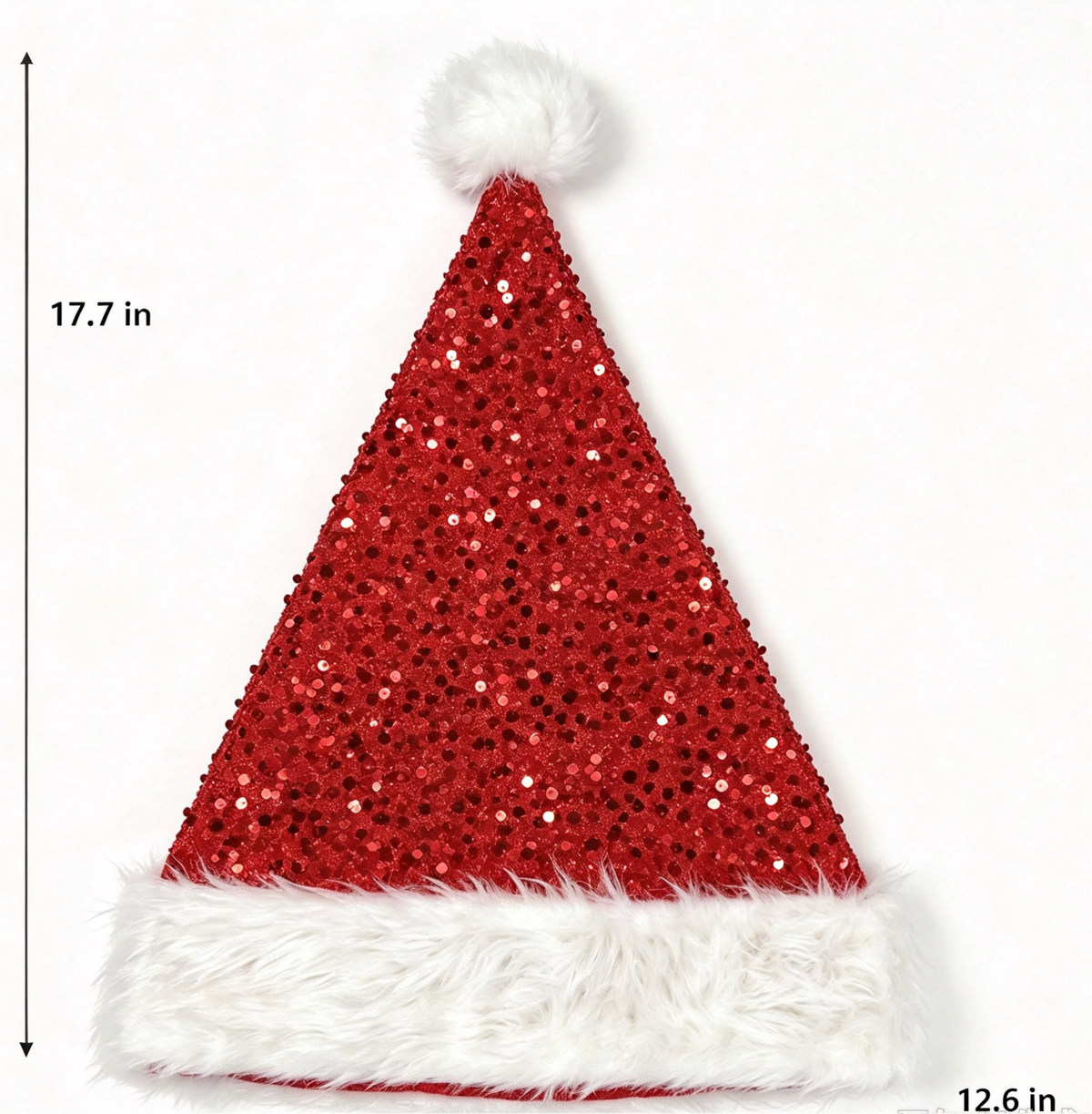 Sequin Santa Beanie Hat with Plush Faux Fur Cuff - Red - 4