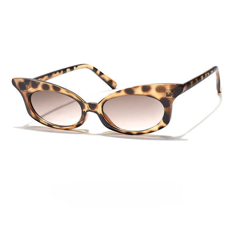 Slim Oval Retro Nineties Sunglasses - Leopard