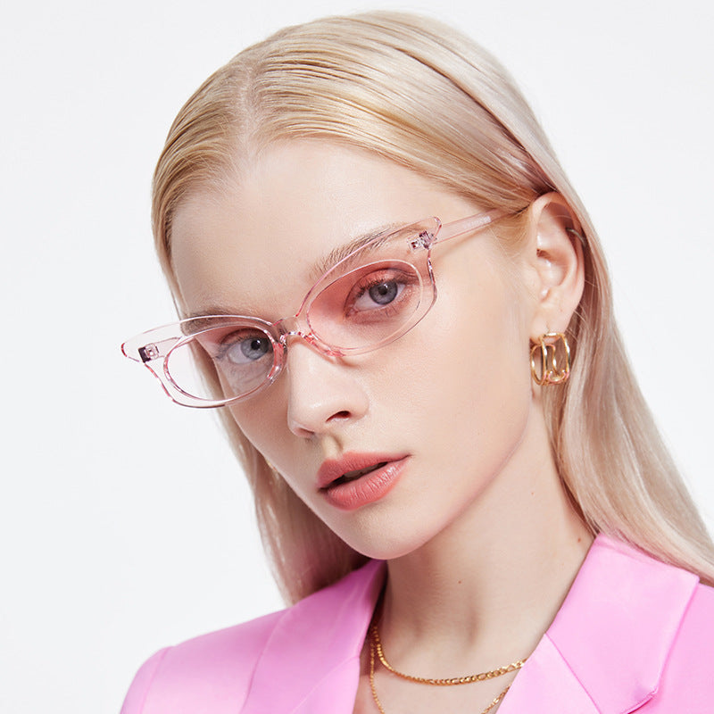 Slim Oval Retro Nineties Sunglasses - Pink - 1
