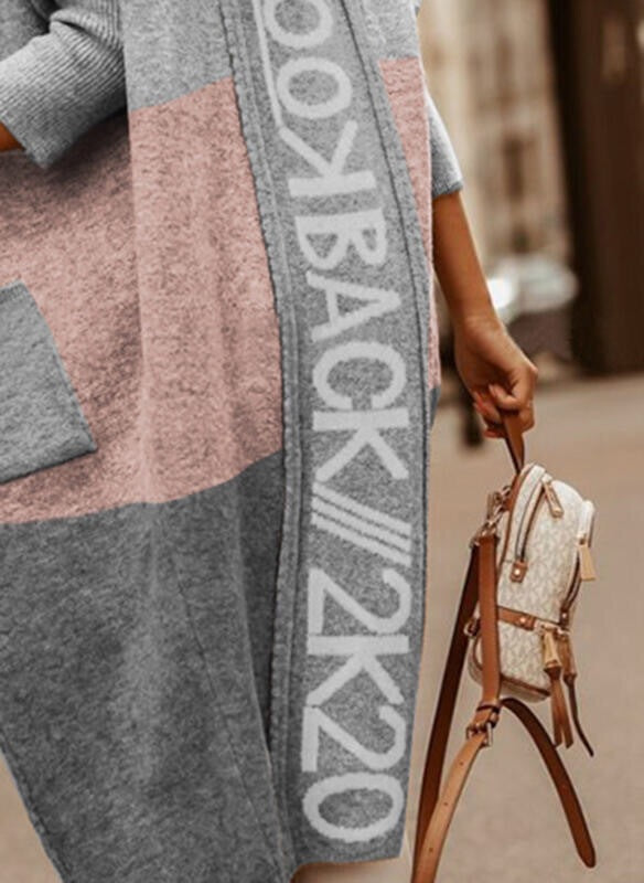 Hooded Colorblock Longline Knit Duster Cardigan - Pink - 2