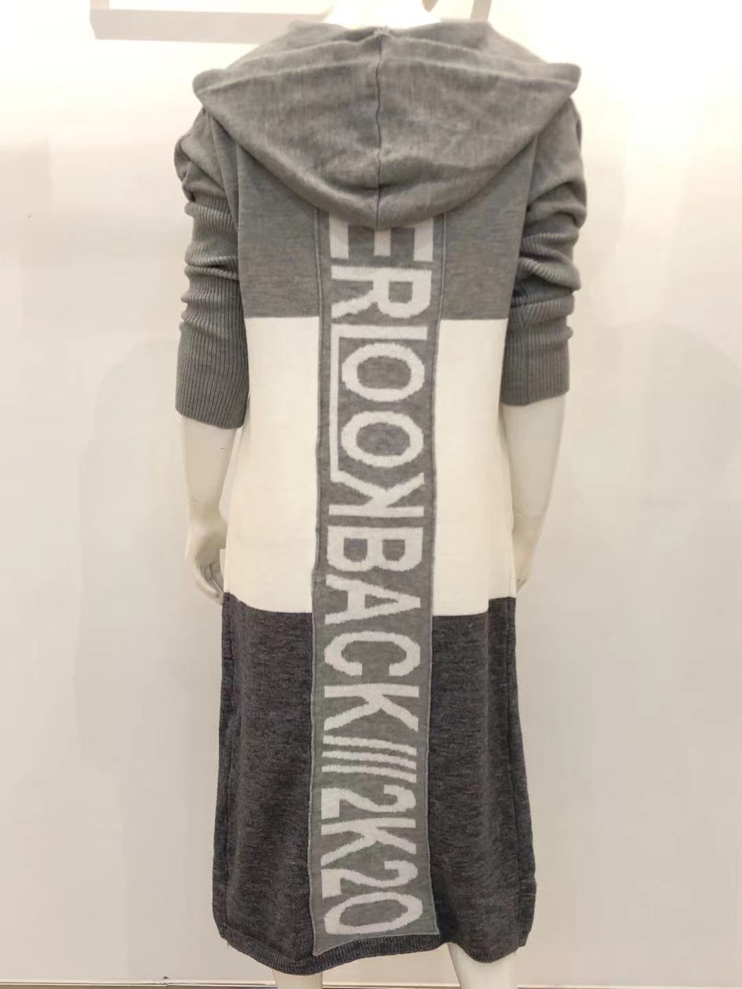Hooded Colorblock Longline Knit Duster Cardigan - White - 1