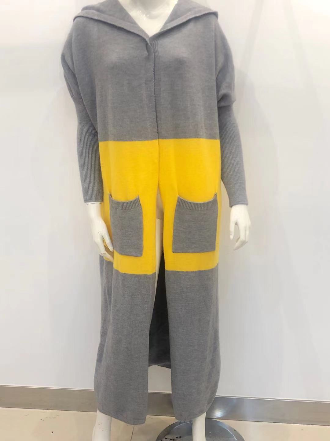 Hooded Colorblock Longline Knit Duster Cardigan - Yellow - 3
