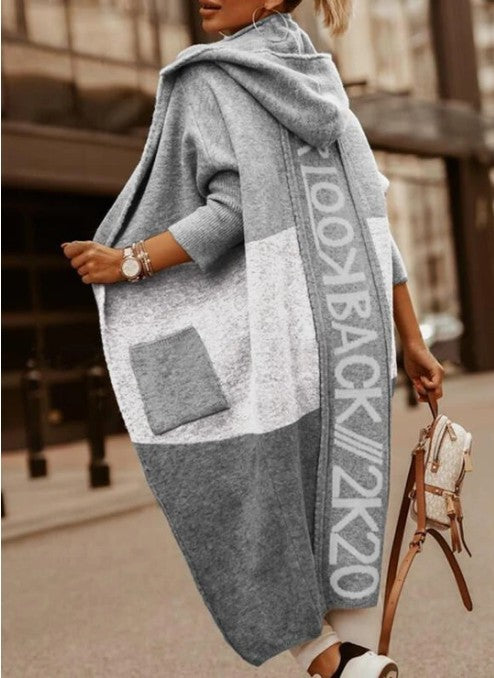 Hooded Colorblock Longline Knit Duster Cardigan