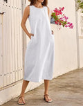 Plaid Stripe Sleeveless Midi Dress with Side Pockets - Grey-S