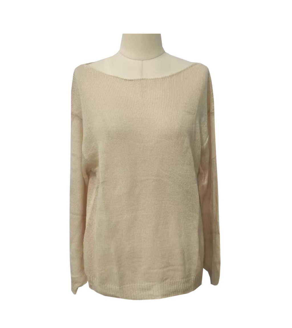 Oversized Sheer Open Knit Boat Neck Top