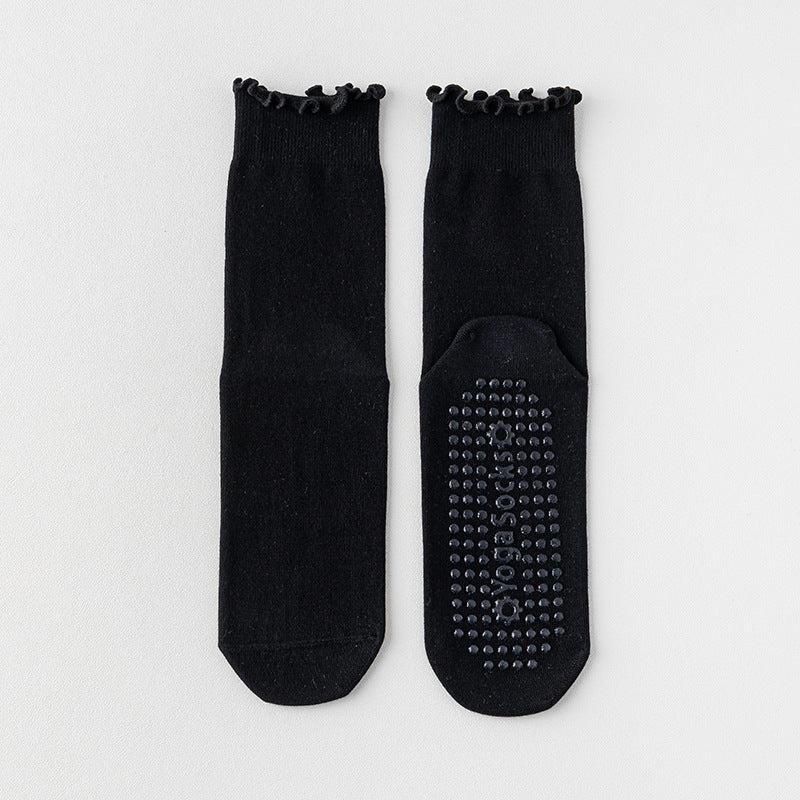 Ruffle Trim Non-Slip Grip Socks - Black