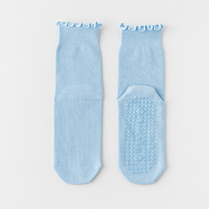 Ruffle Trim Non-Slip Grip Socks - Blue