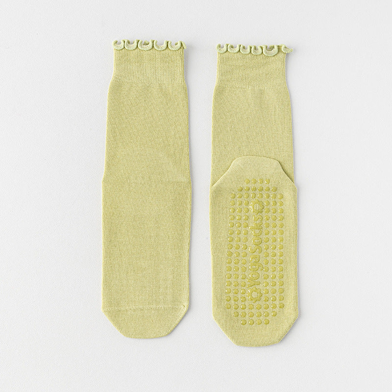 Ruffle Trim Non-Slip Grip Socks - Green
