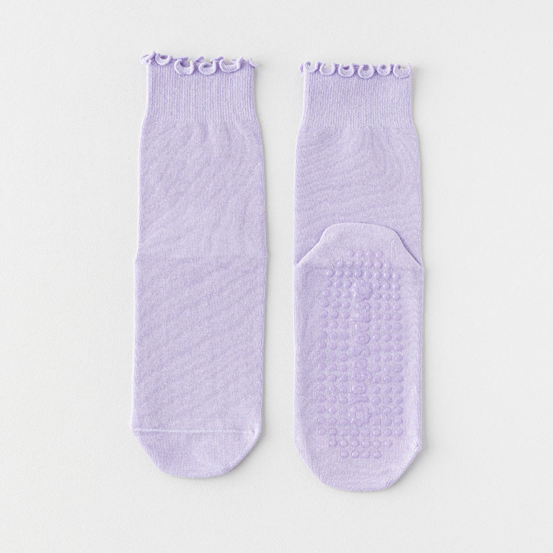 Ruffle Trim Non-Slip Grip Socks - Purple