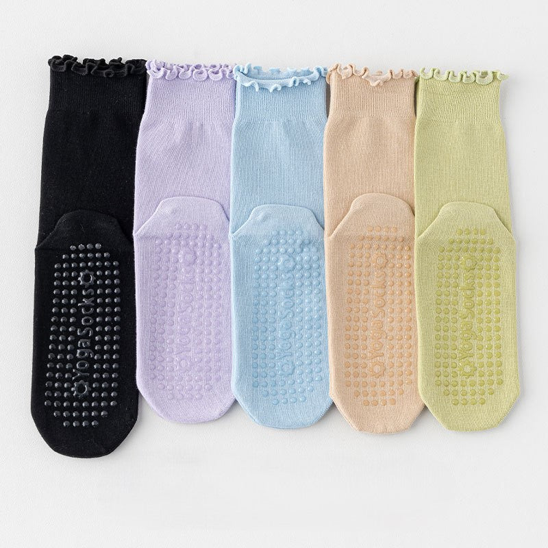 Ruffle Trim Non-Slip Grip Socks - White