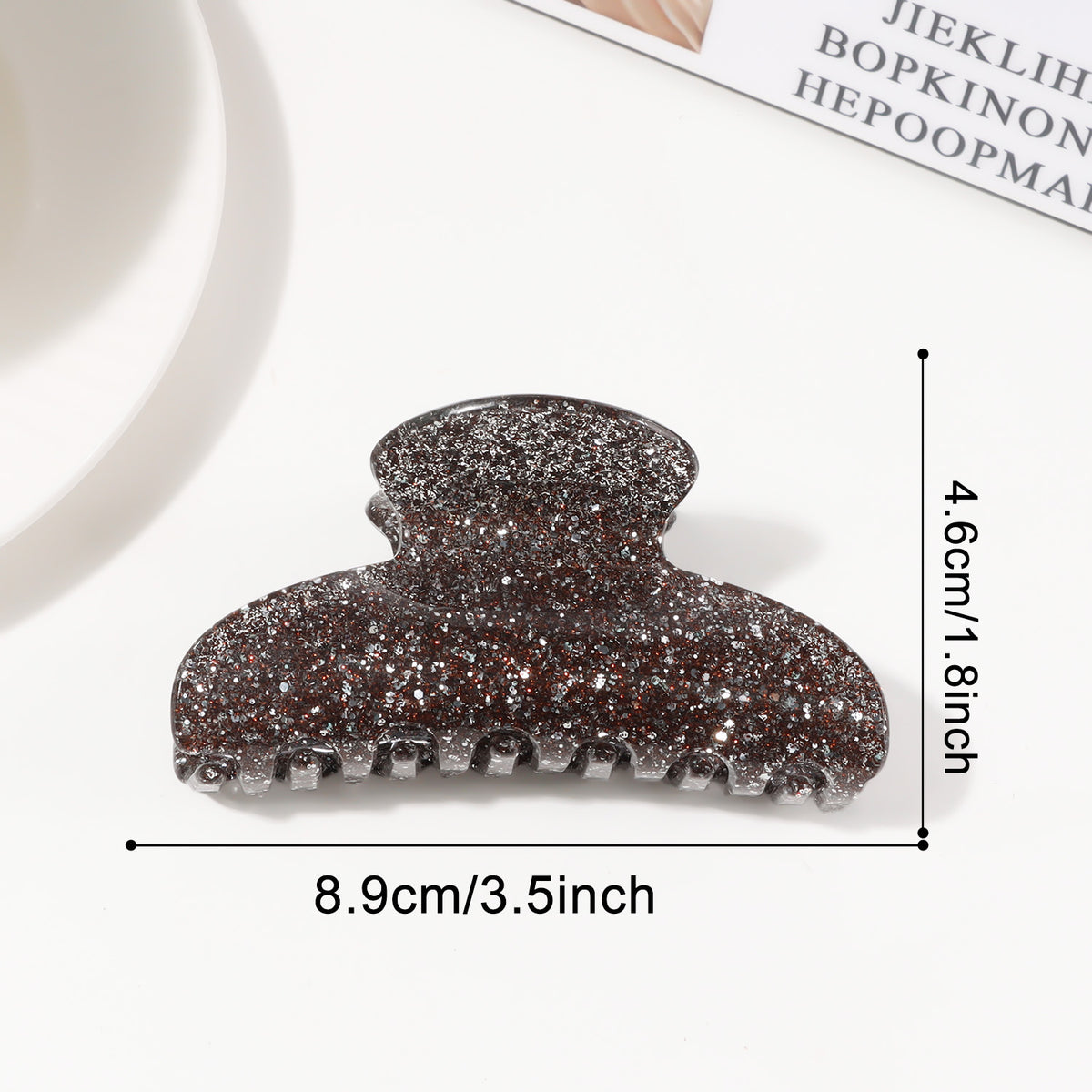 Chunky Glitter Hair Claw Clip for Thick Hair - Coffee
