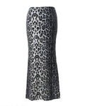 Leopard Sequin Stretch Maxi Skirt - Gray