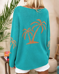 Palm Tree Jacquard Boat Neck Knit Top - Coconut