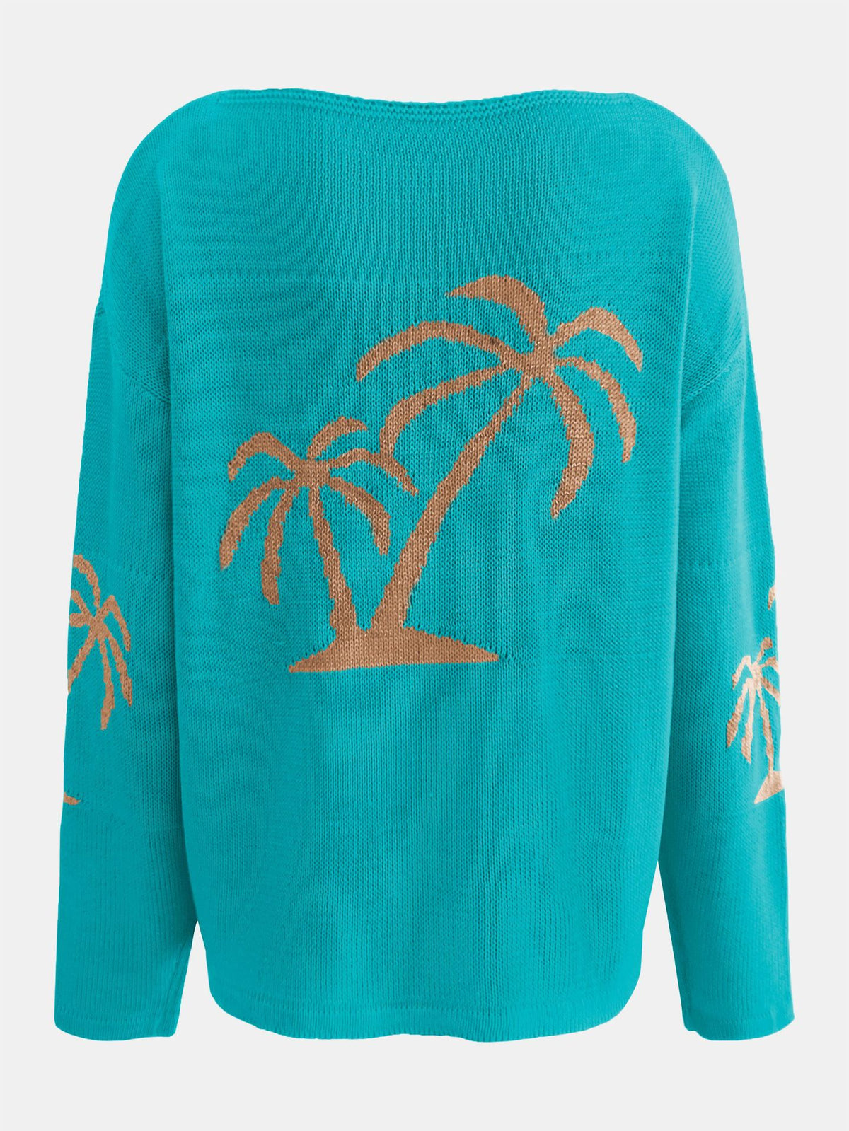 Palm Tree Jacquard Boat Neck Knit Top - Coconut - 1