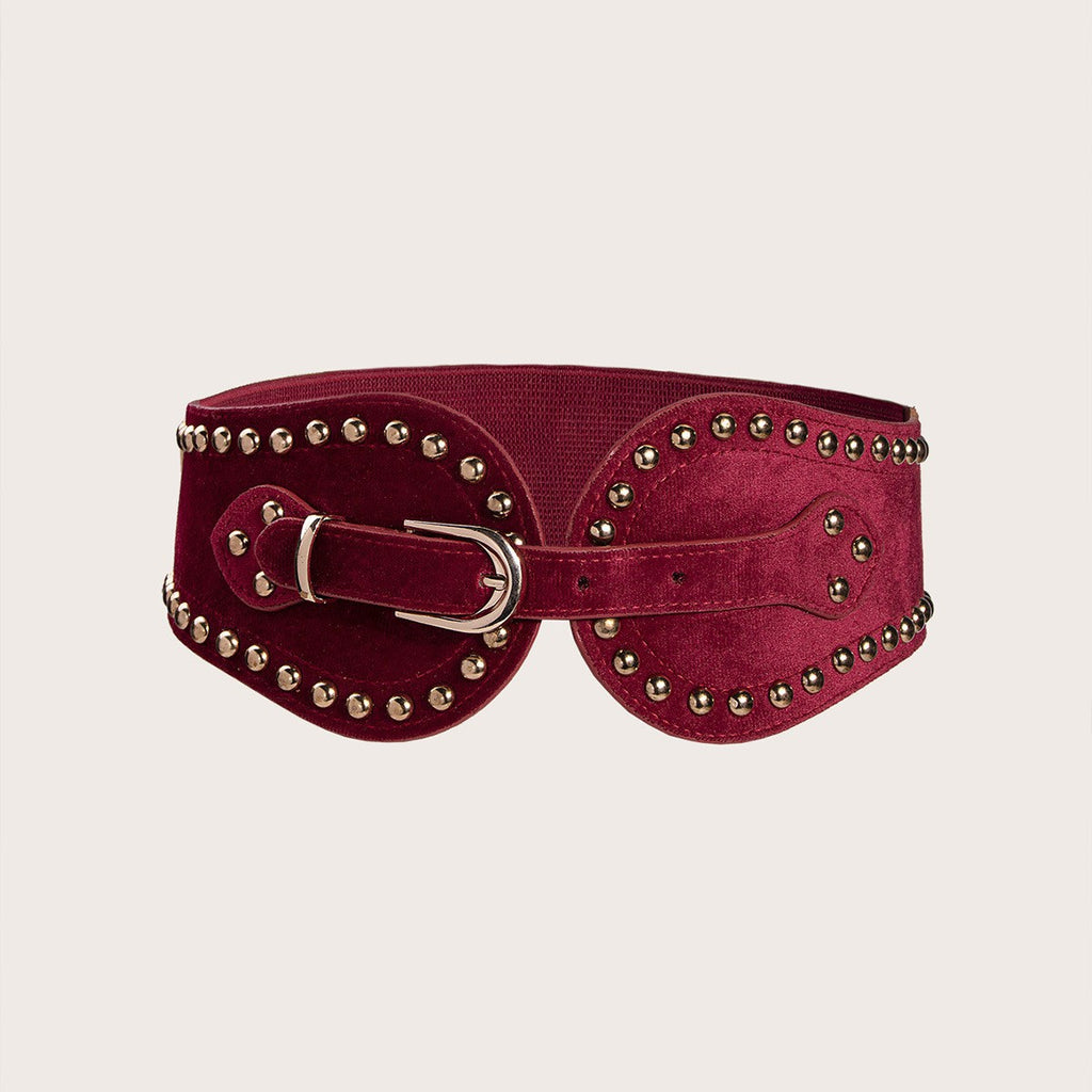 Studded Suede Wide Elastic Waist Belt