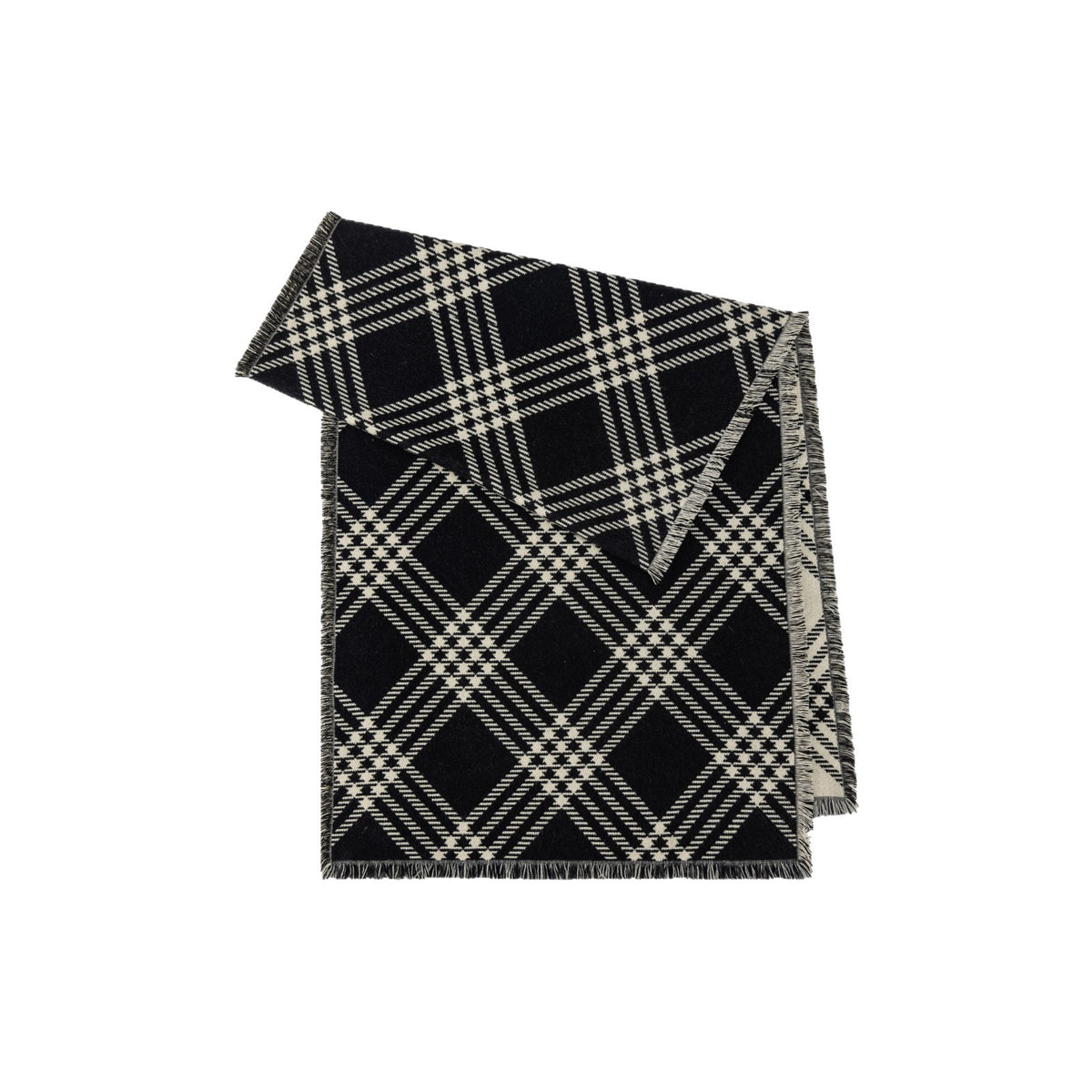 Oversized Check Blanket Scarf With Fringe - Black - 1