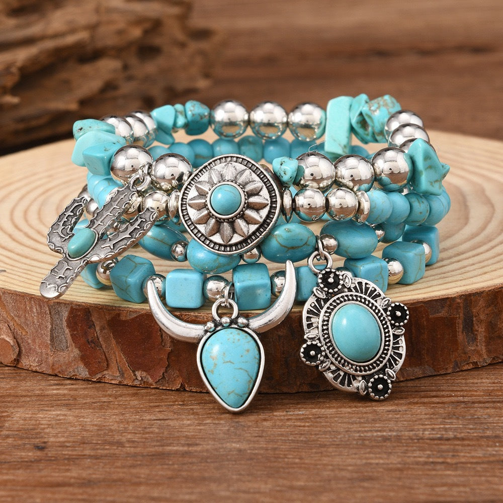 Western Stacking Beaded Bracelet Set with Charms - C10