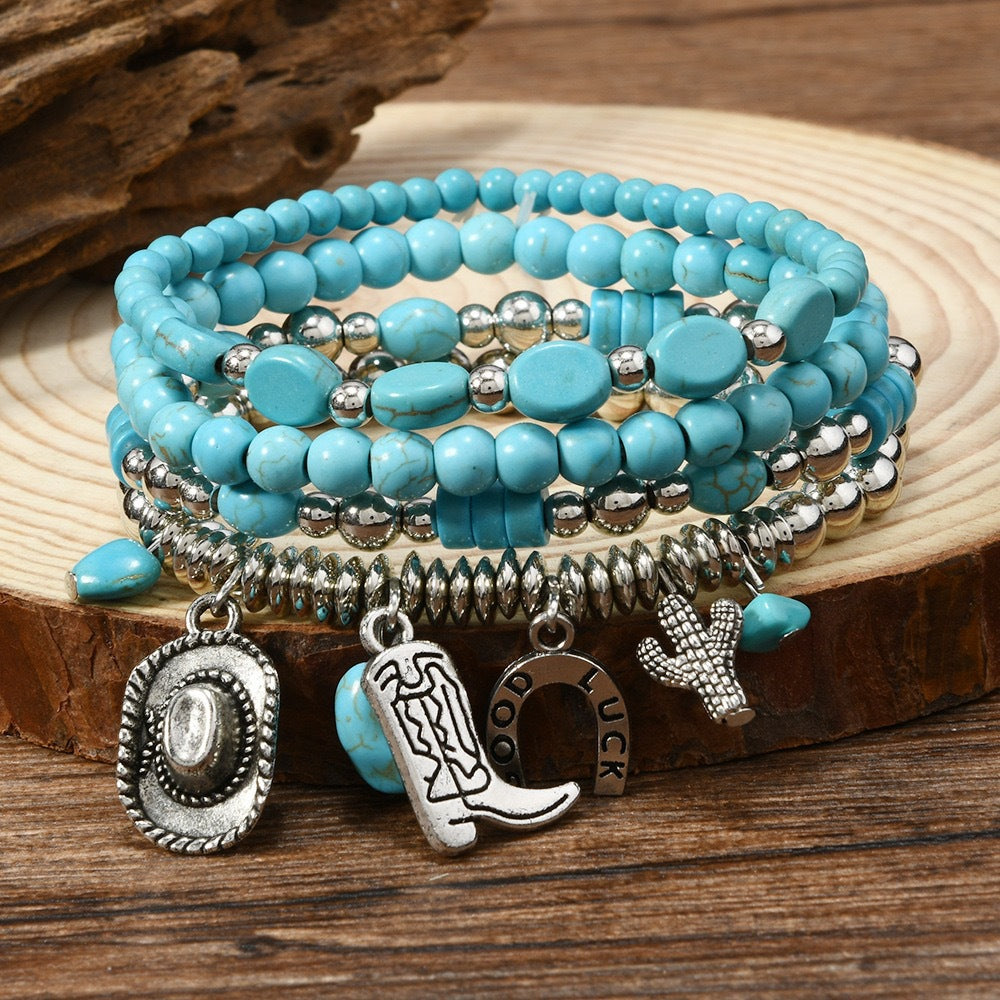 Western Stacking Beaded Bracelet Set with Charms - C11