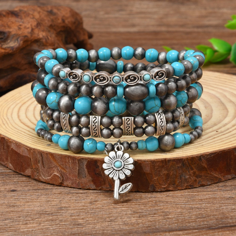 Western Stacking Beaded Bracelet Set with Charms - C12